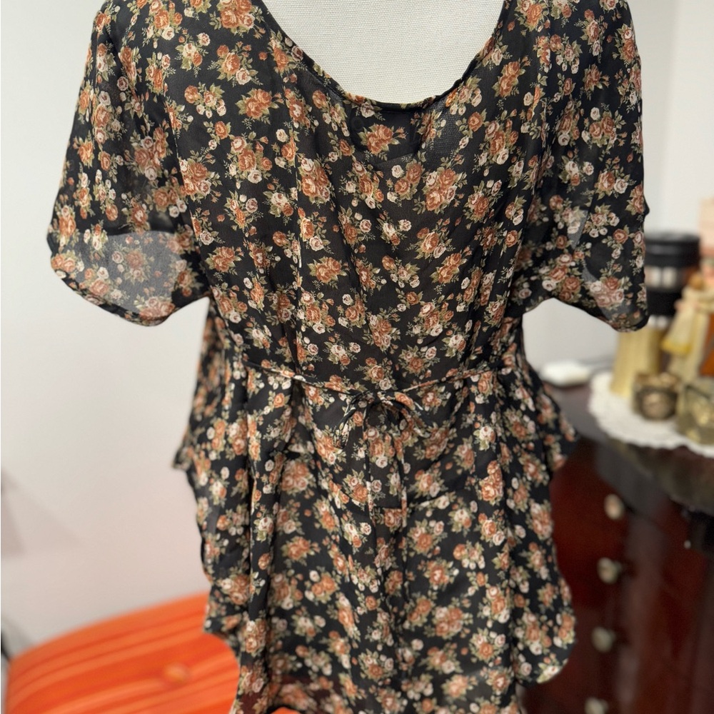 90’s Floral Black Blouse - Picture 3 of 5